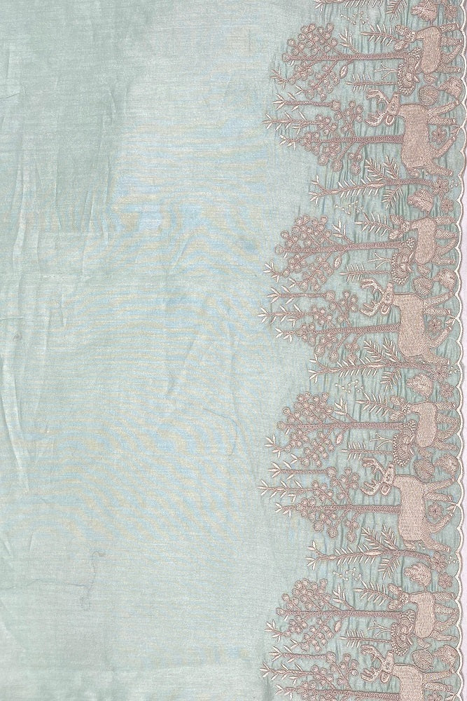 Mint Blue Organza Silk Resham Embroidery Saree, With Unstiched Blouse