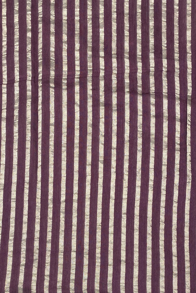 Dark Purple Tussar Embroidery Saree With Parsi Work, With Unstitched Blouse