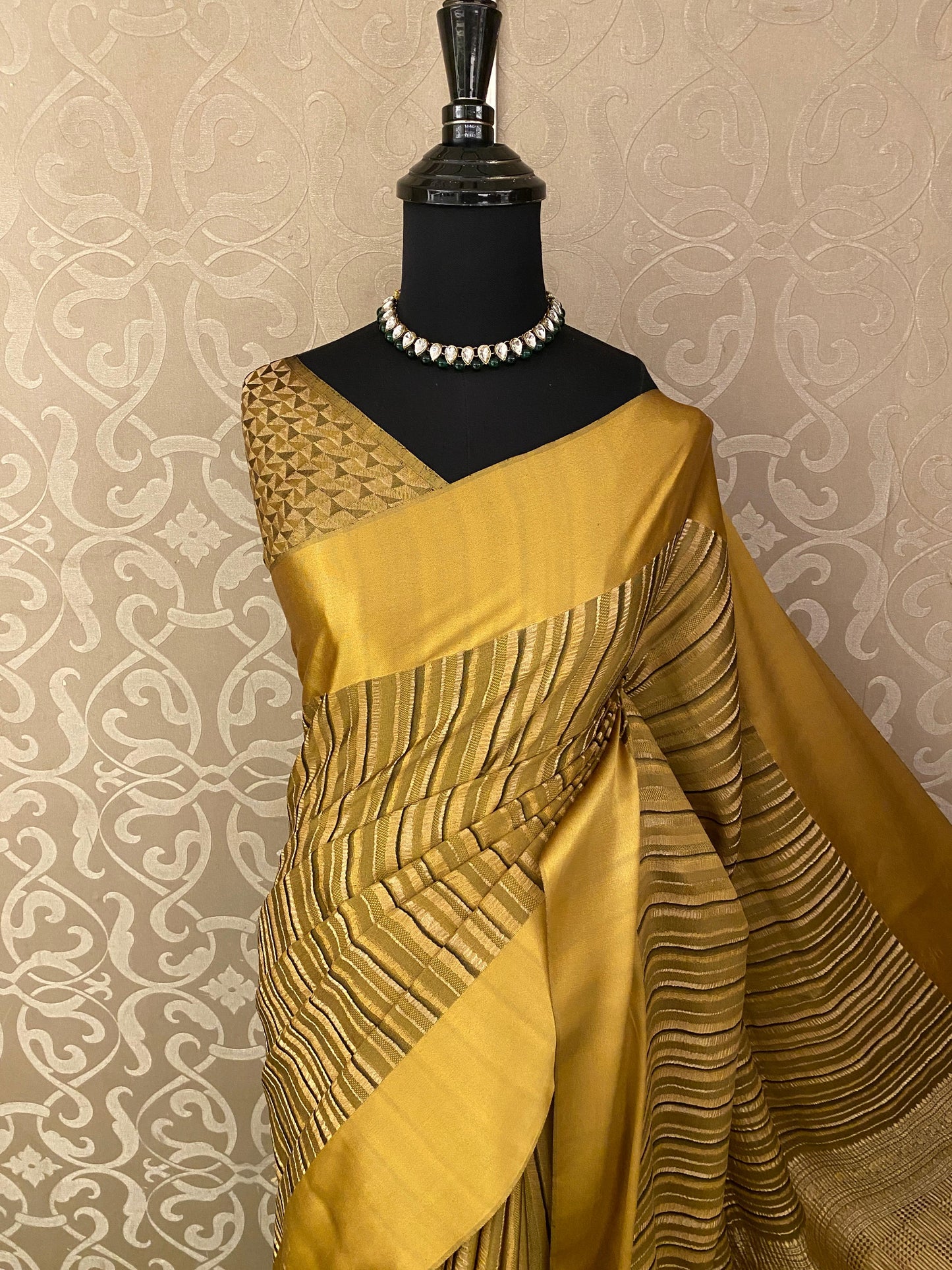 Pista Green Mysore Crepe Silk Banarasi Saree, With Unstiched Blouse