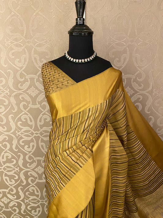 Pista Green Mysore Crepe Silk Banarasi Saree, With Unstiched Blouse