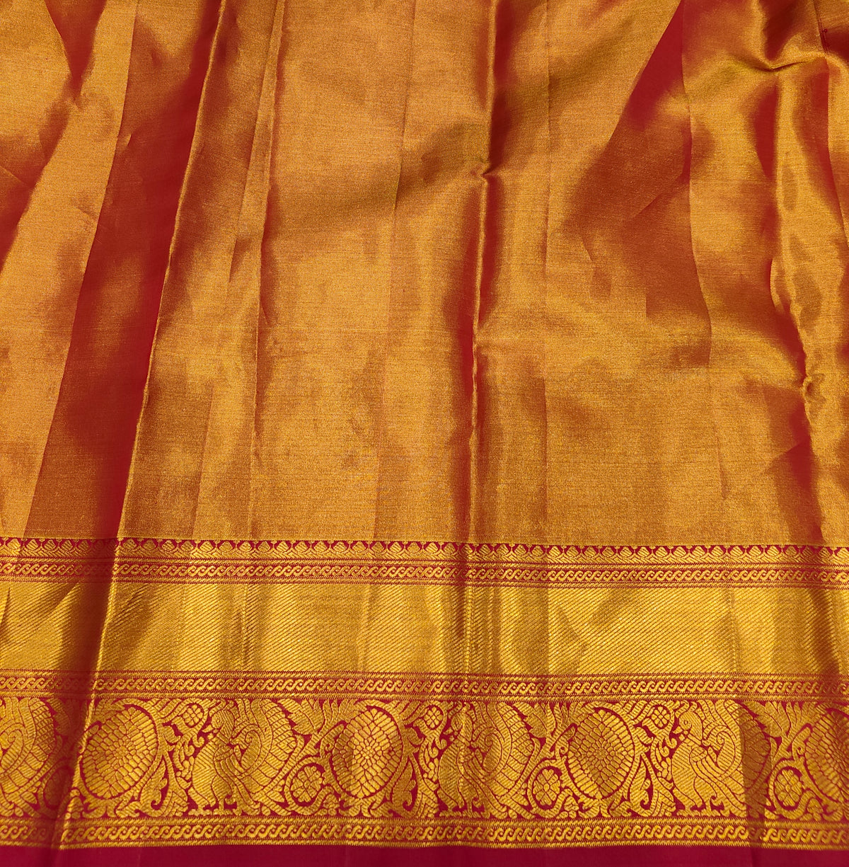 Golden Pure Kanjeevaram Silk Saree, With Unstiched Blouse