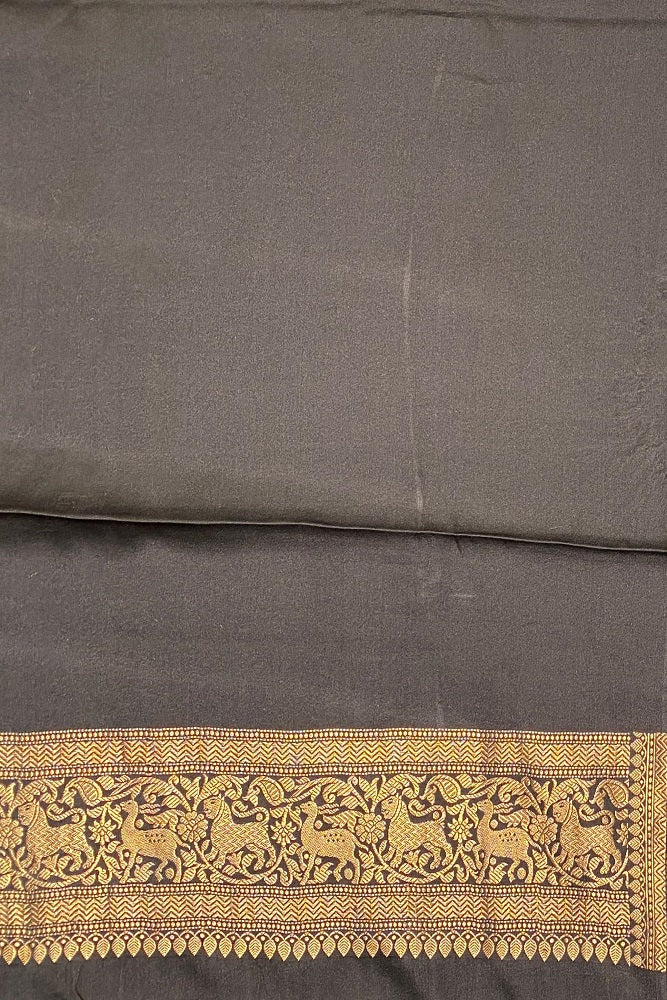 Black Mashru Brocade Silk Saree With Unstiched Blouse