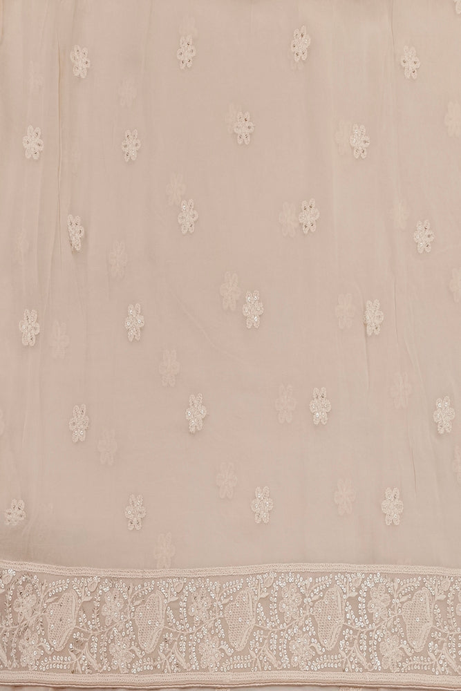 Off-White Georgette Saree With Chikankari Embroidery, Unstitched Blouse