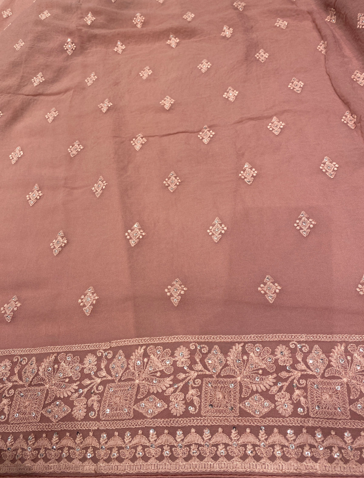 Mauve Georgette Chikankari Embroidery Saree, With Unstitched Blouse