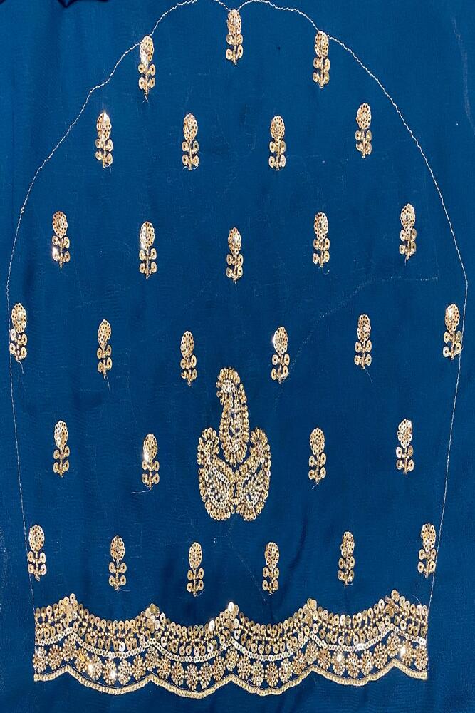 Indigo Blue Georgette Embroidery Work Saree, With Unstiched Blouse