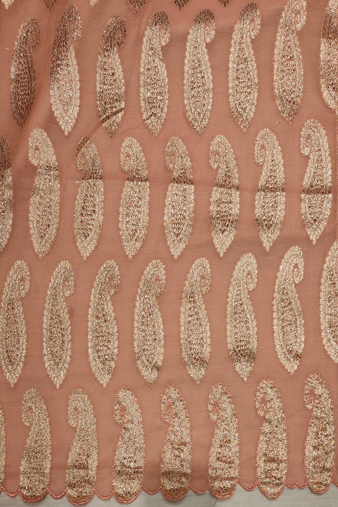 Peach Organza Saree With Appliqué Work, With Two Unstitched Blouse