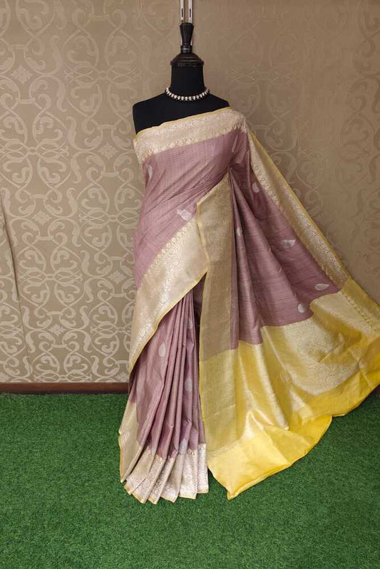 Mauve Munga Banarasi Silk Saree, With Unstiched Blouse