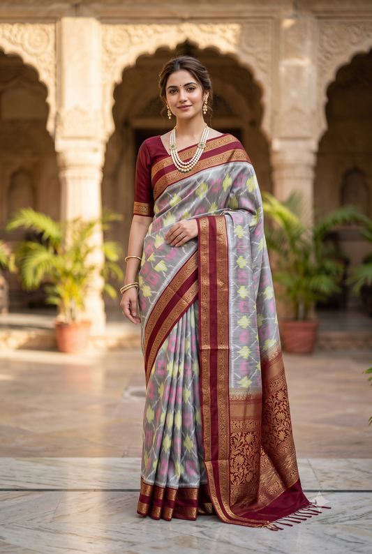 Grey Coimbatore Silk Saree, With Unstiched Blouse