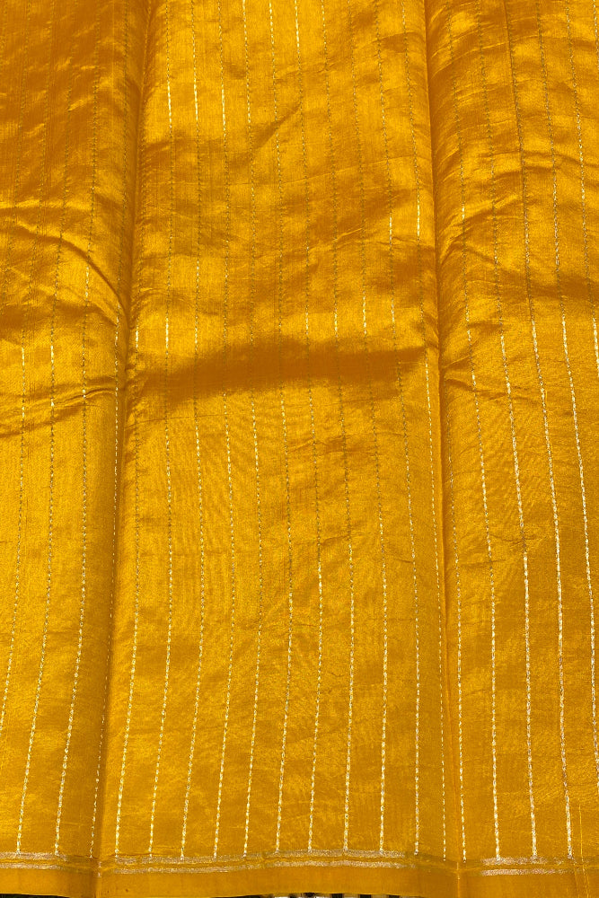 Mustard Yellow Poona Silk Saree Golden Zari Woven Buttas, With Unstich Blouse