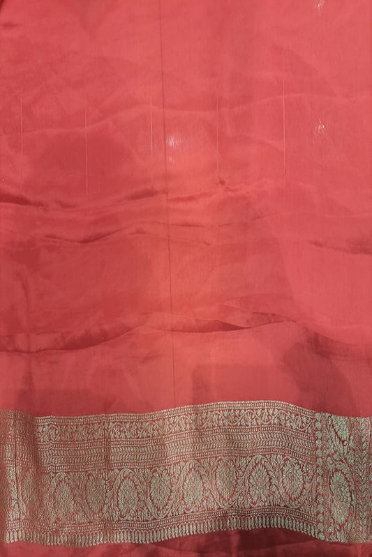 Red brocade crepe Khaddi silk saree with unstitched blouse, perfect for party wear, by Saarang Sarees.