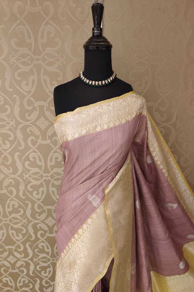 Mauve Munga Banarasi Silk Saree, With Unstiched Blouse