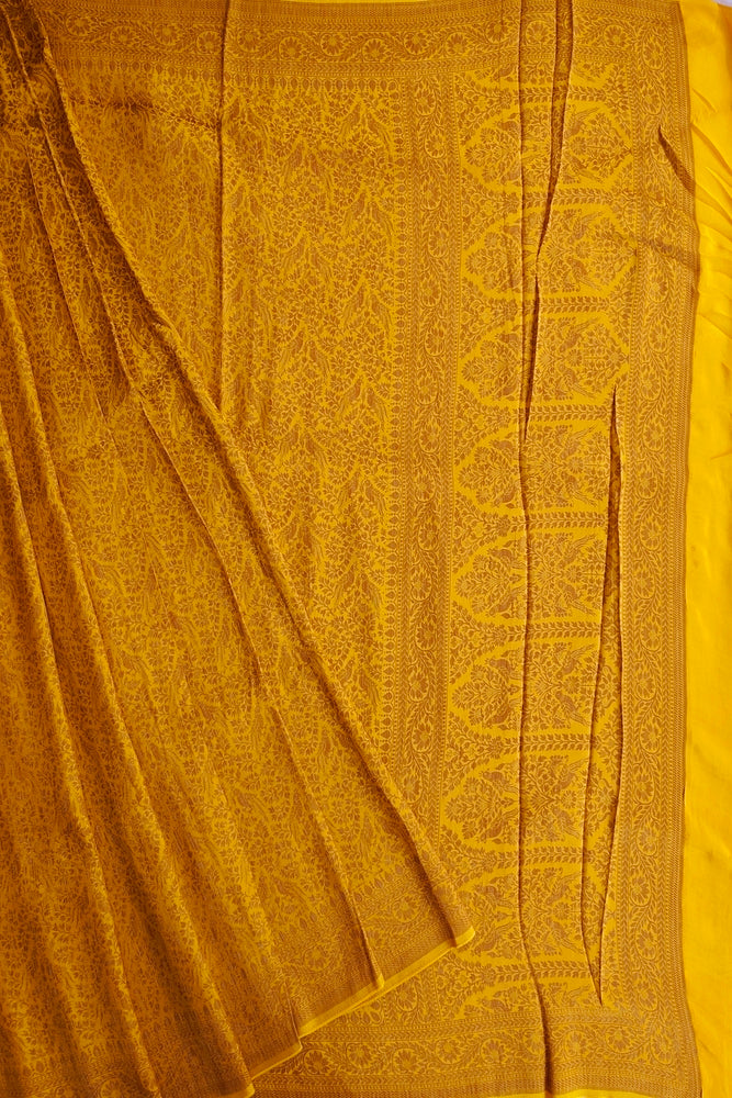 Mustard Yellow Semi Brocade Silk Saree, With Unstiched Blouse