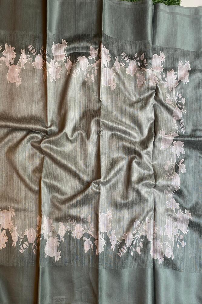 Grey Budget Friendly Ghicha Tussar Saree, With Unstiched Blouse