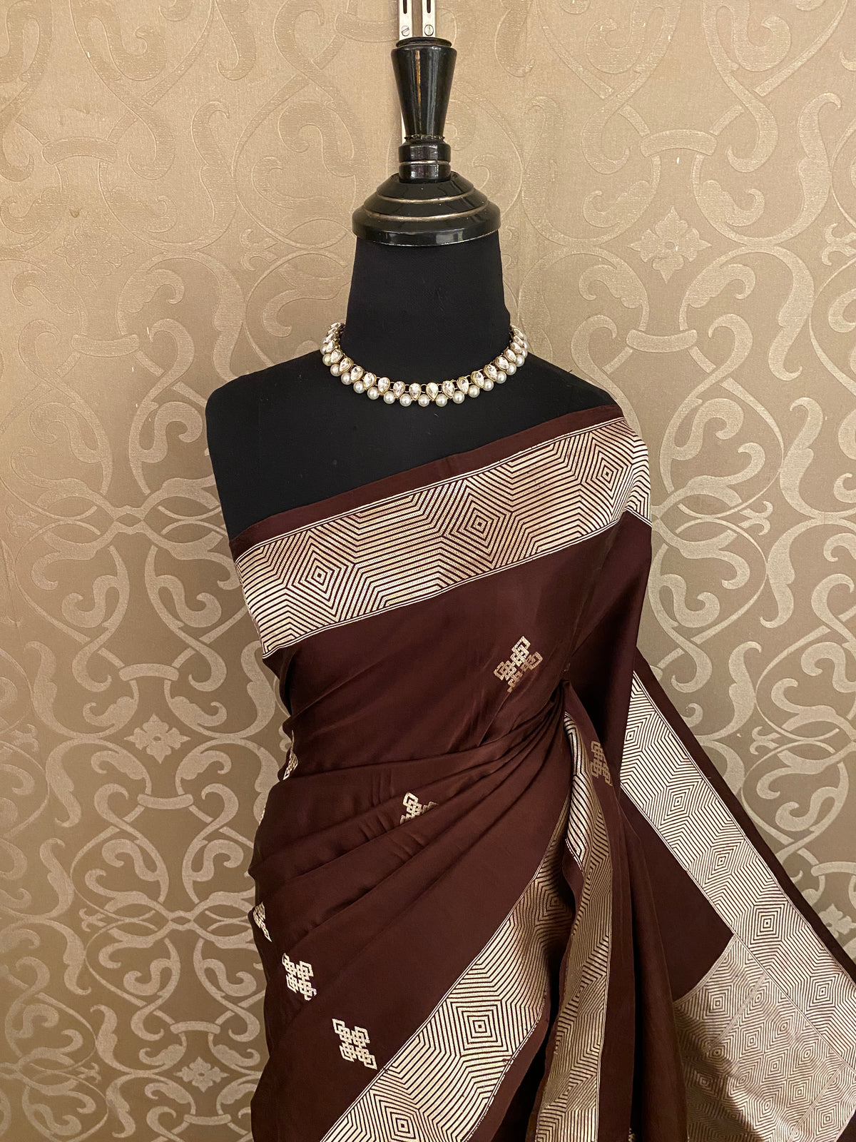 Deep Brown Mashru Silk Banarasi Handloom Saree, With Unstiched Blouse