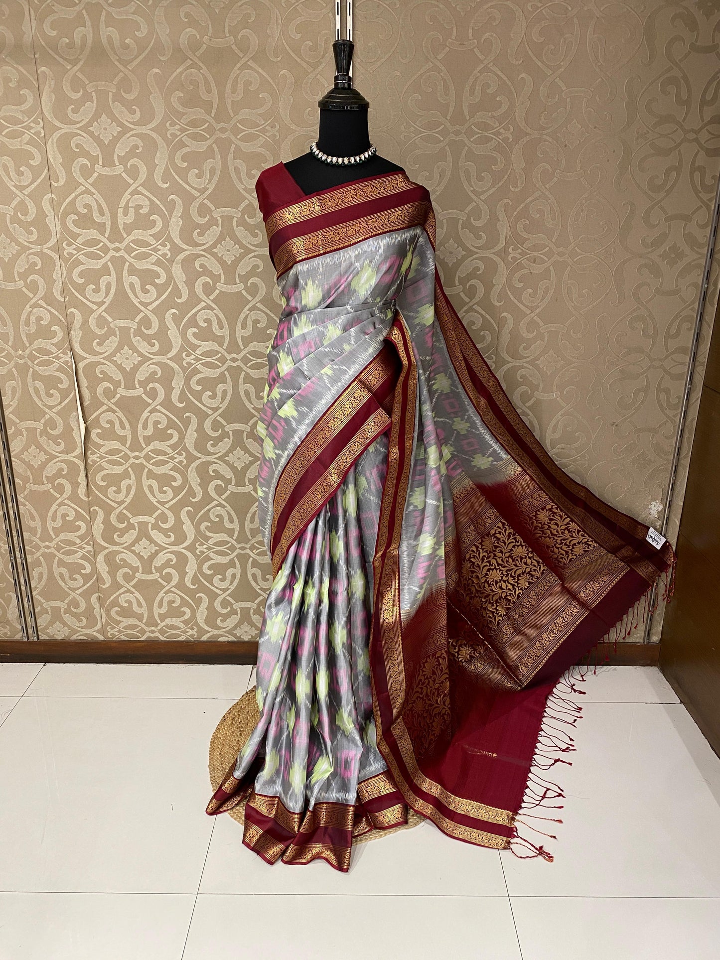 Grey Coimbatore Silk Saree, With Unstiched Blouse
