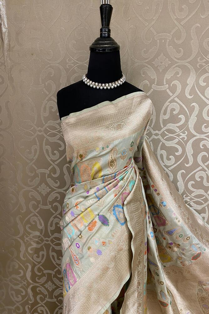 Grey Uppada Banarasi Silk Saree, With Unstiched Blouse