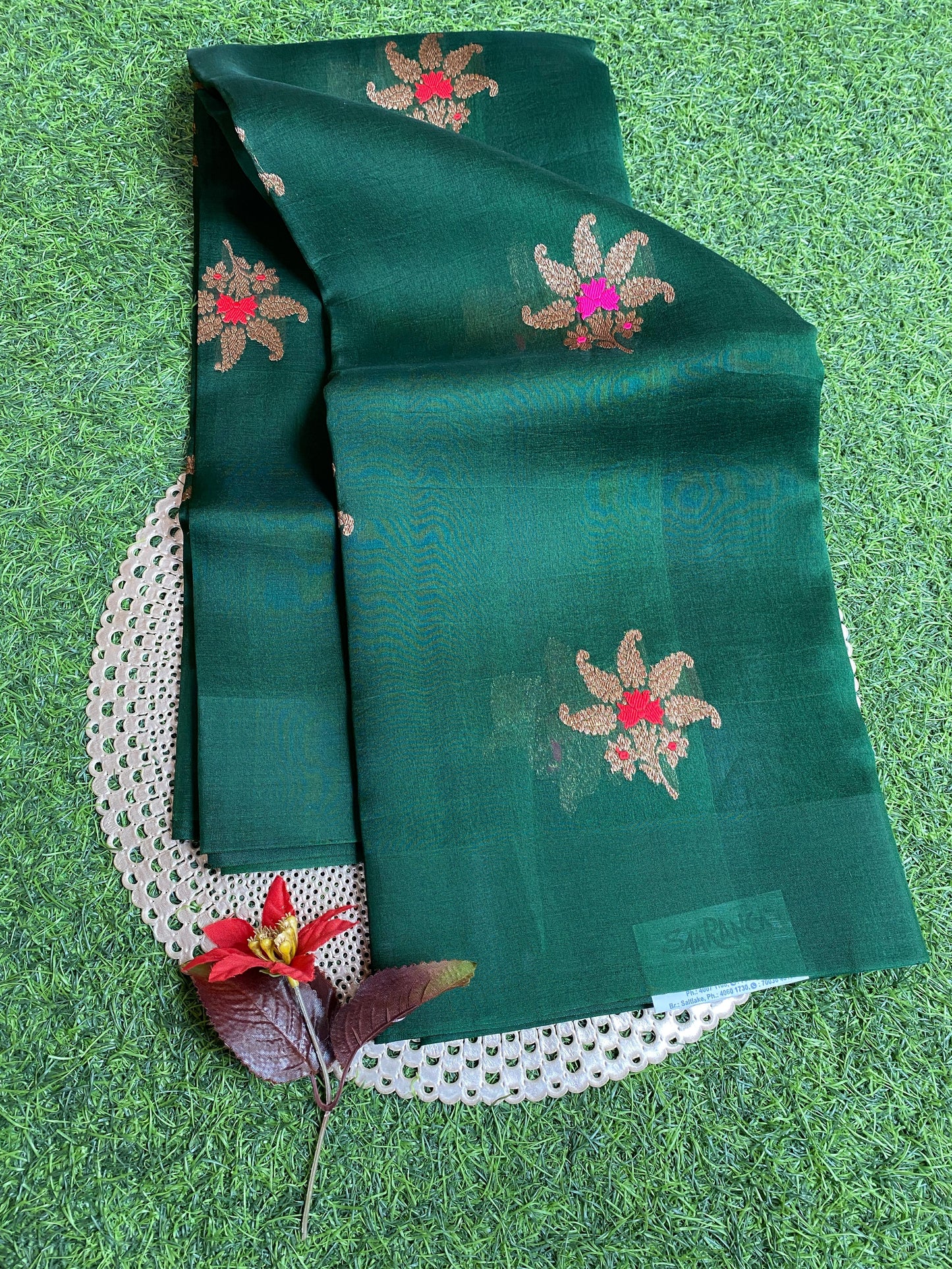 Deep Green Kora Banarasi Silk Saree, With Unstiched Blouse