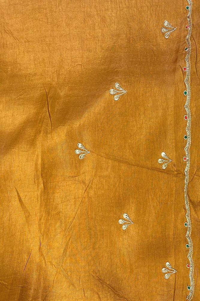 Offwhite Tissue Silk Embroidery Saree, With Unstiched Blouse