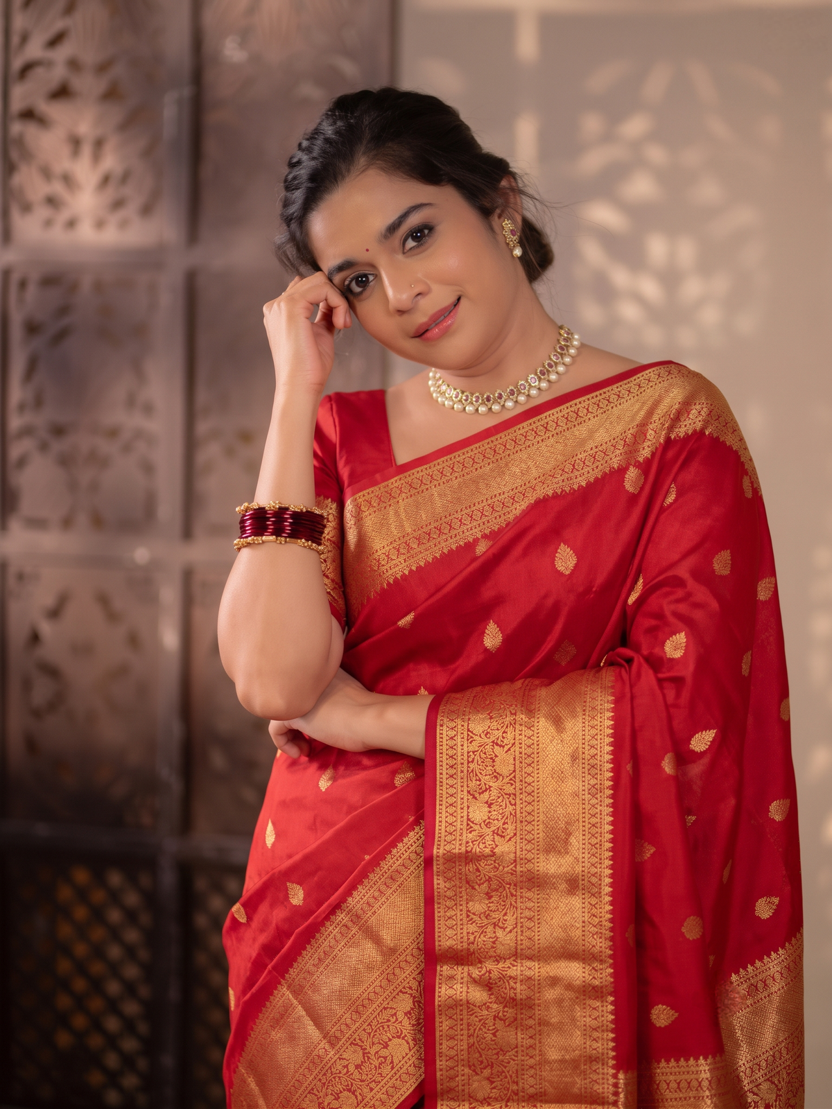 Red Pure Kanjeevaram Silk Saree, With Unstiched Blouse