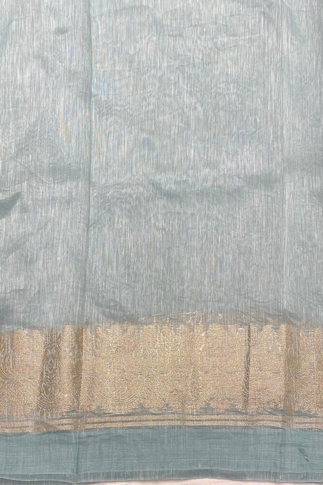 Sky Pure Linen Saree, With Unstiched Blouse