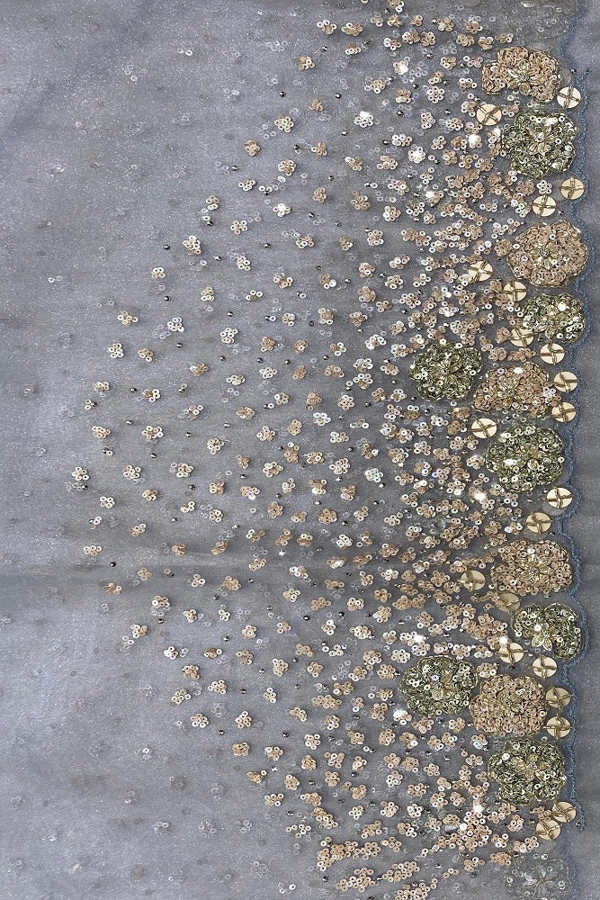 Powder Blue Organza Silk Saree With Sequence Work, With Unstiched Blouse