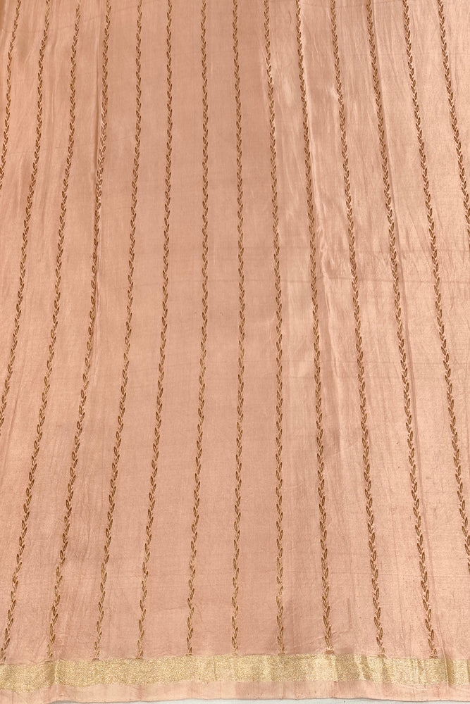 Peach Mashru Silk Banarasi Handloom Saree, With Unstiched Blouse