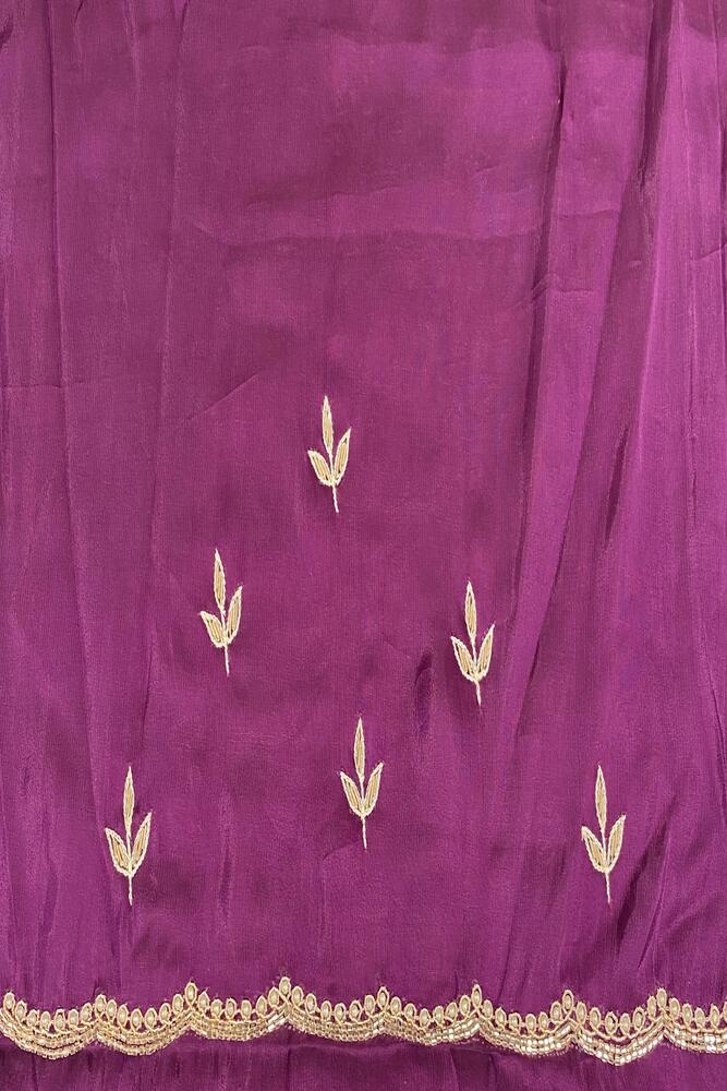 Purple soft organza silk party wear saree with intricate embroidery and unstiched blouse from Saarang Sarees.