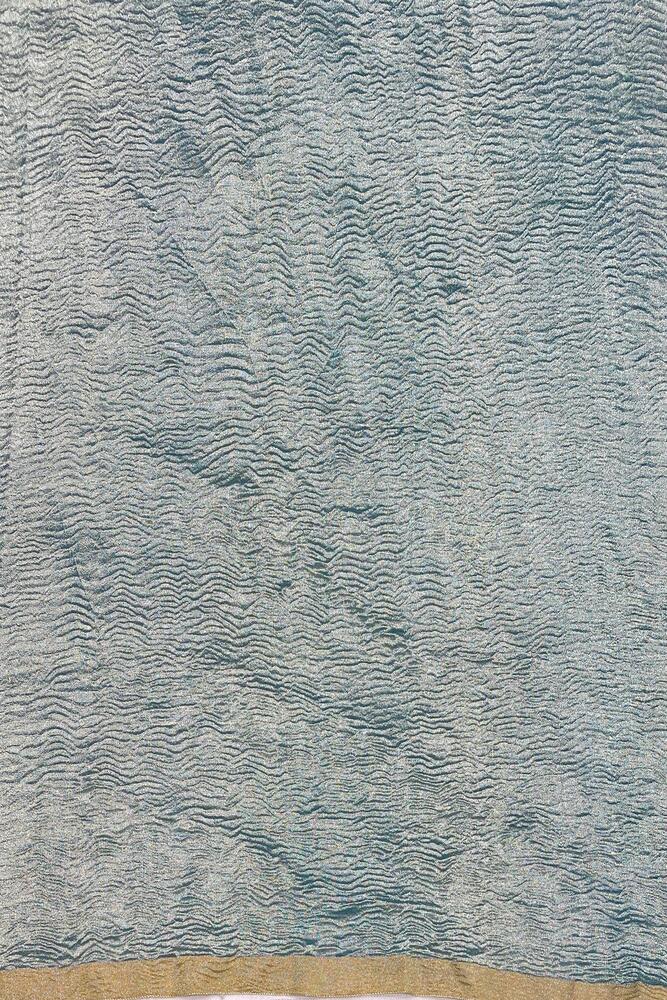 Blue Zari Stripe Munga Borderless Saree, With Unstiched Blouse