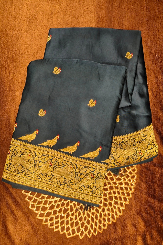 Deep Blue Semi Mashru Silk Sarees With Unstiched Blouse
