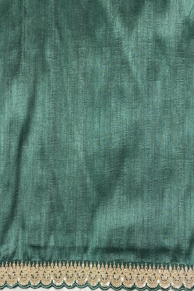 Offwhite Tussar Silk Printed Saree With Embroidery Border, With Unstiched Blouse