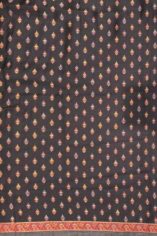 Black Pure Kani Handloom Silk Saree With Floral Woven Blouse