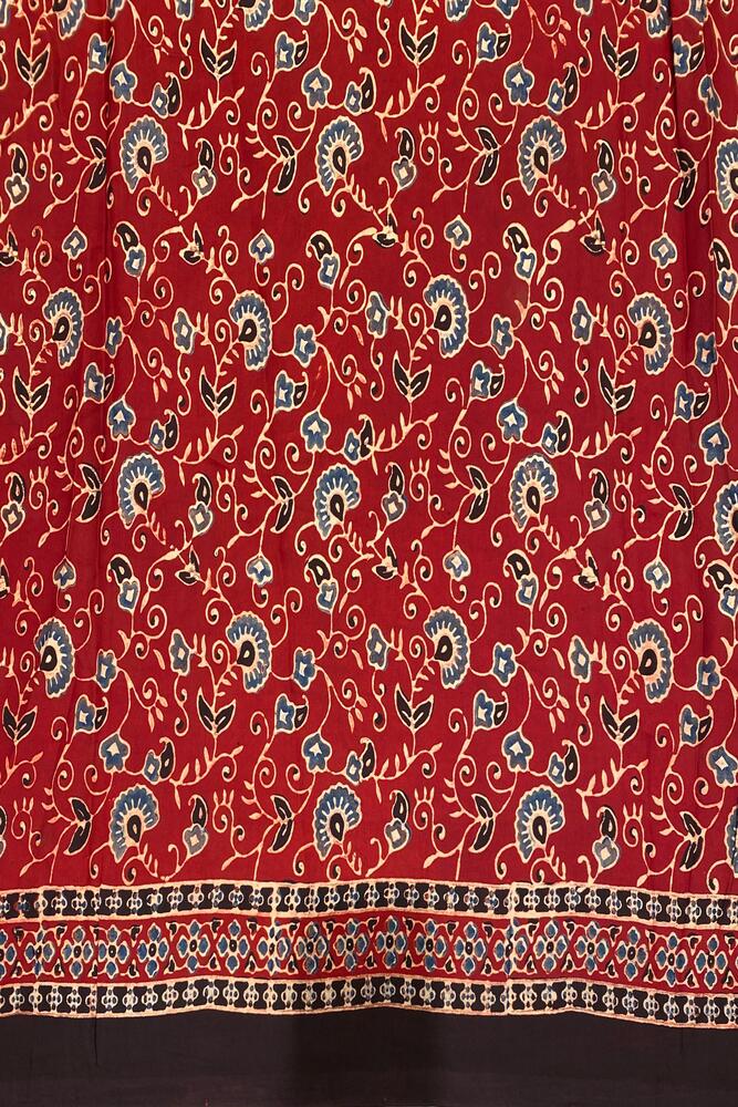 Maroon Pure Modal Silk Ajrakh Printed Saree With Unstiched Blouse