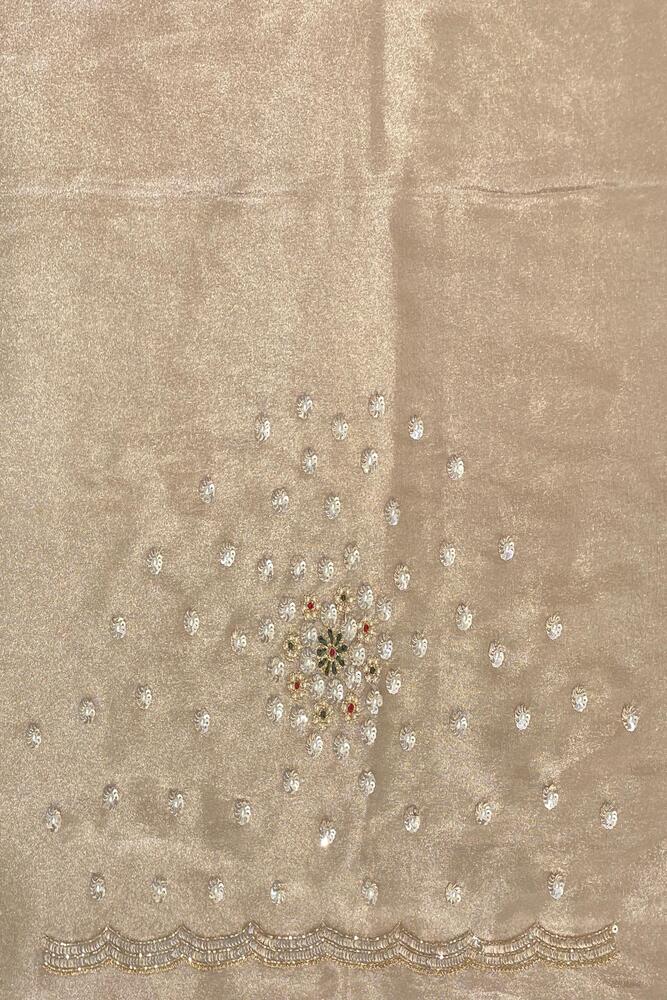 Grey Tissue Embroidery Saree, With Unstiched Blouse