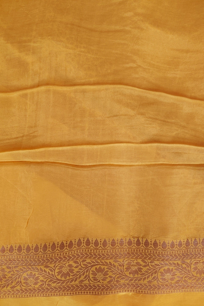 Mustard Yellow Semi Brocade Silk Saree, With Unstiched Blouse