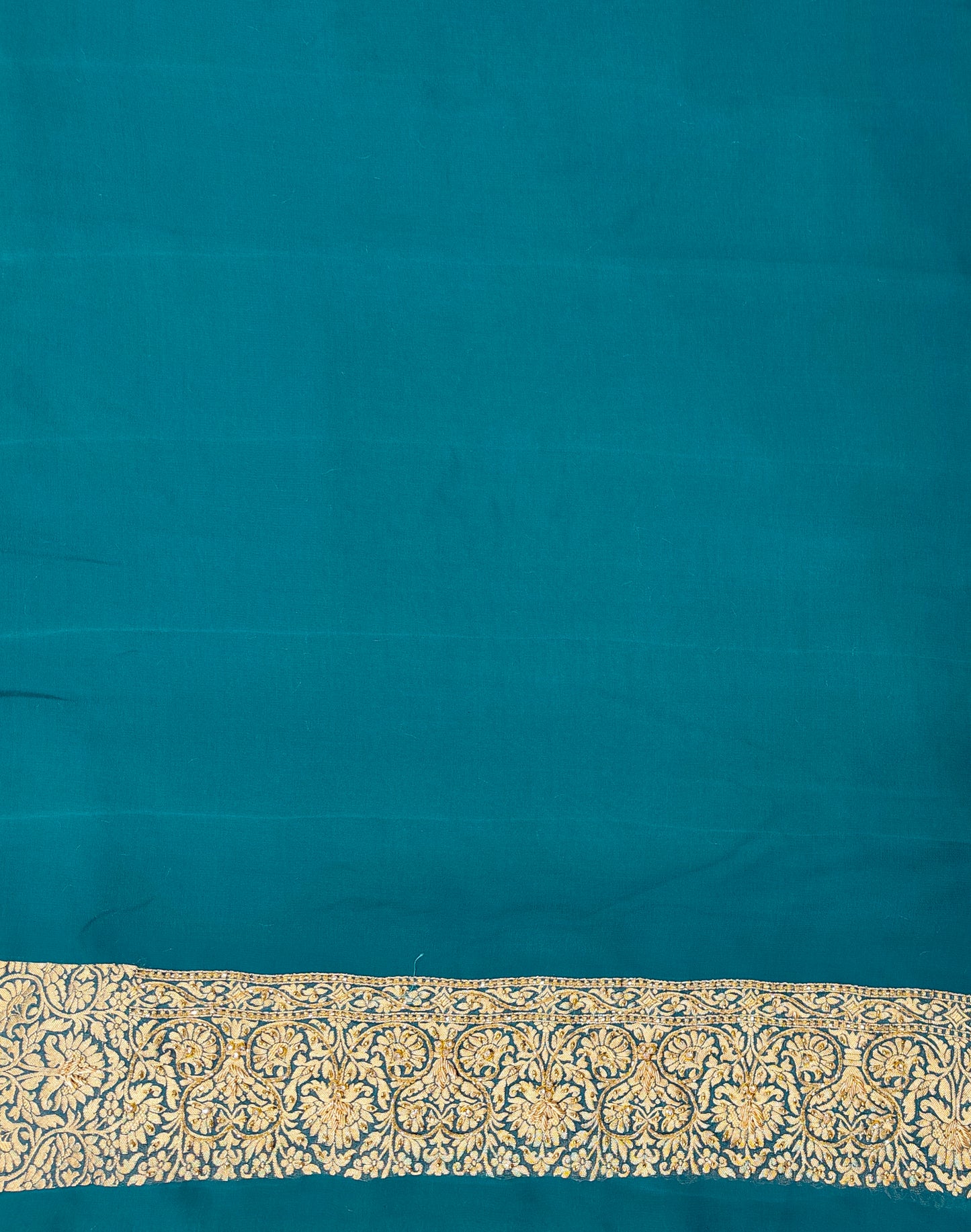 Firozi Georgette Khaddi Embroidery Saree, With Unstiched Blouse