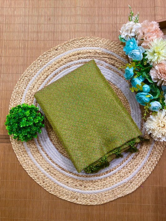 Light Green Semi Katan Brocade Silk Saree, With Unstiched Blouse