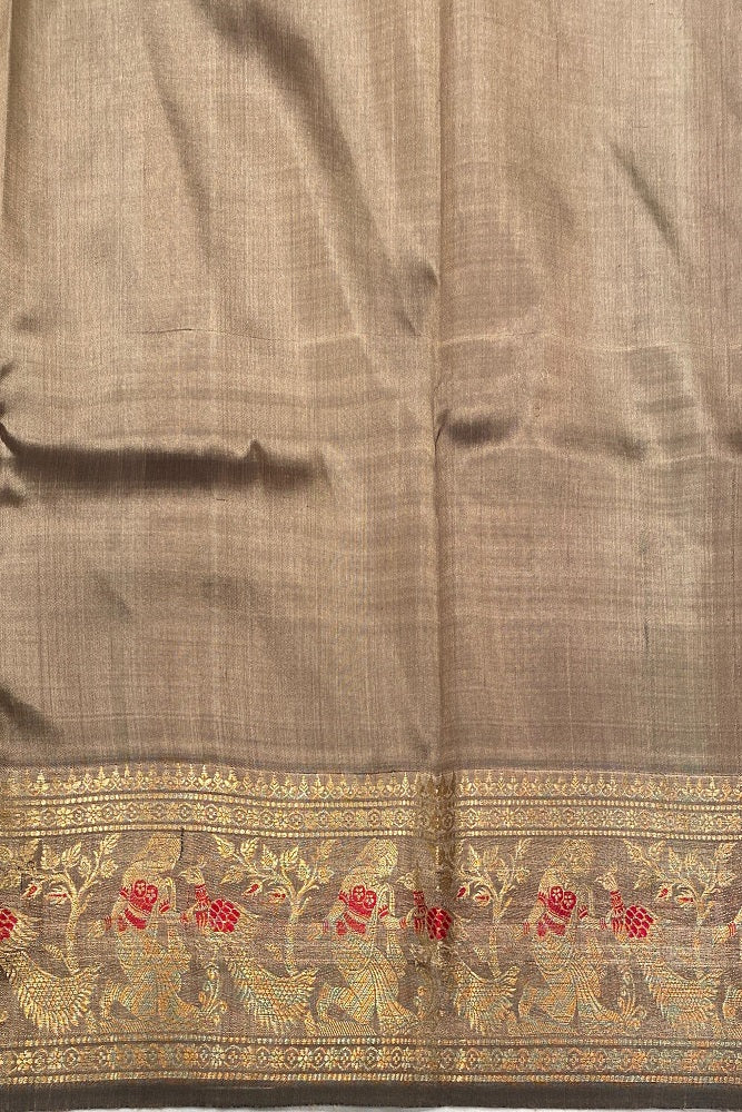 Chocolate Brown Hand Woven Baluchari Silk Saree, With Unstihed Blouse