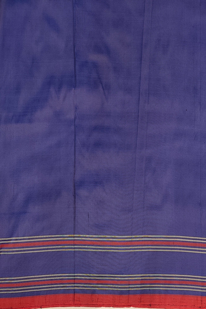 Navy Blue Pochampally Ikat Silk Saree, With Unstiched Blouse