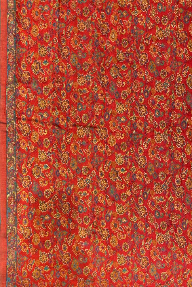 Teal Blue Pure Kani Handloom Silk Saree With Floral Woven Blouse