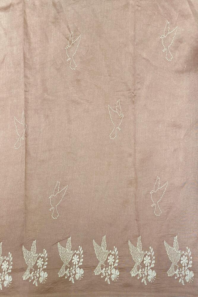 Light Brown Organza Silk Resham Embroidery Saree, With Unstiched Blouse