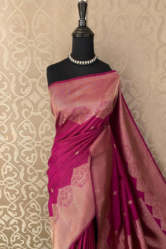 Magenta Pure Kanjeevaram Silk Saree, With Unstiched Blouse