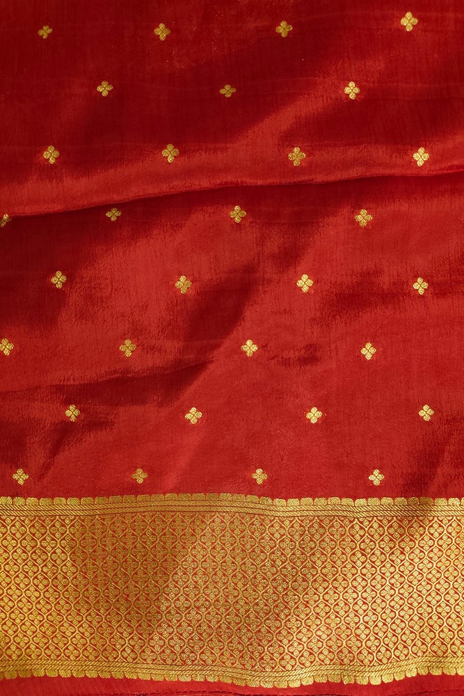 Red Semi Minakari Brocade Silk Saree, With Unstiched Blouse