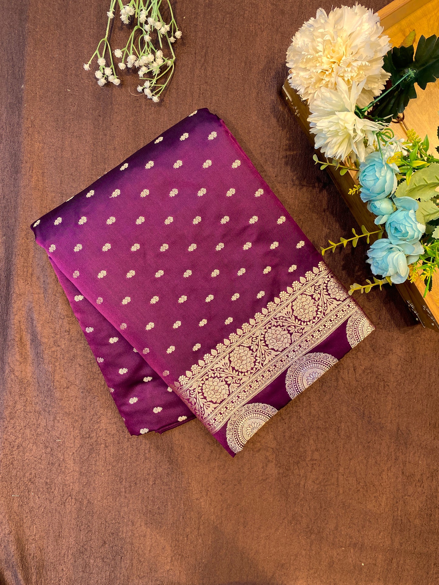 Deep Purple Semi Mashru Katan Silk Saree, With Unstiched Blouse