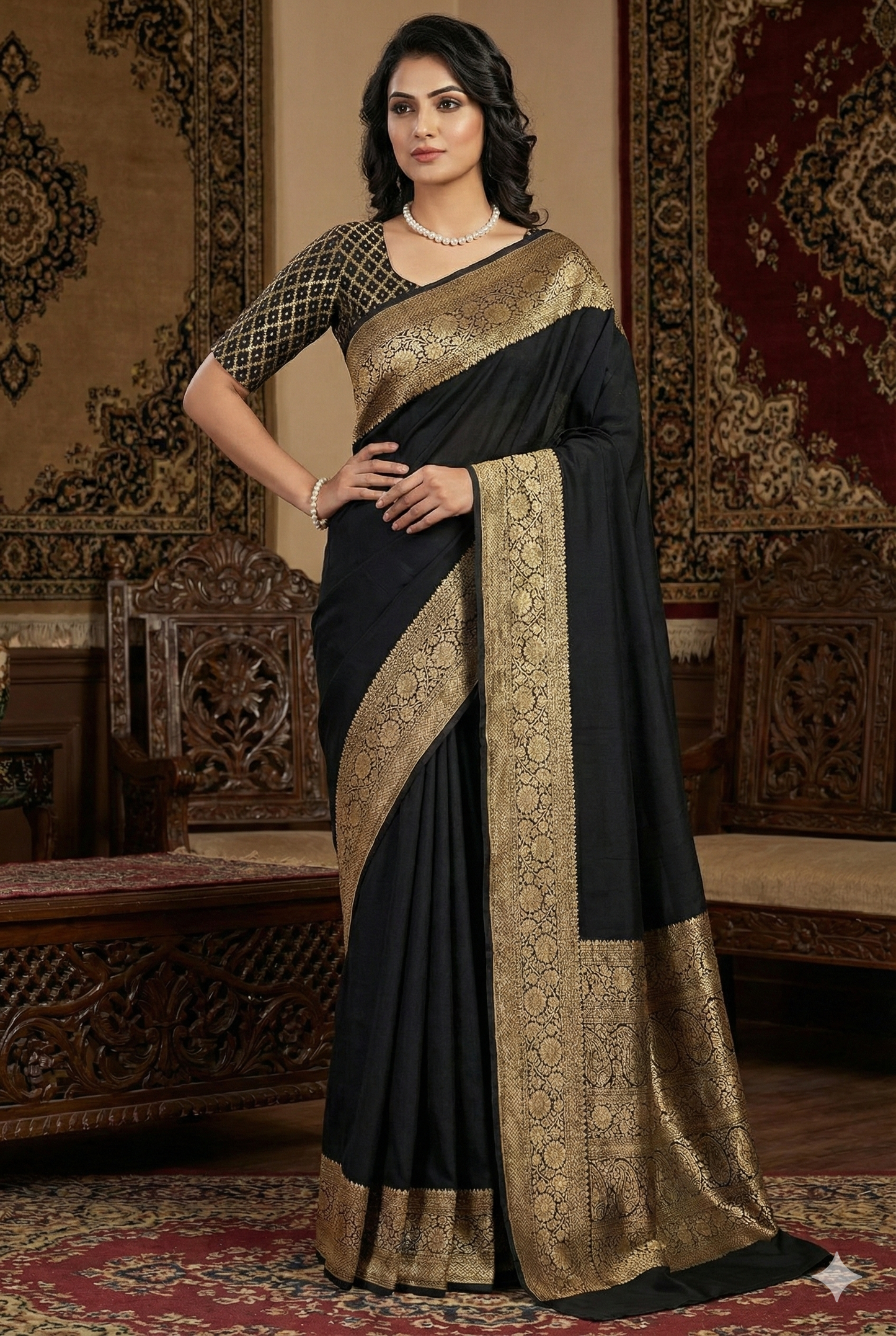 Black Crepe Silk Party Wear Saree, With Unstitched Blouse