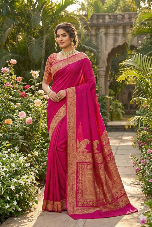 Rani Crepe Silk Party Wear Saree, With Unstitched Blouse