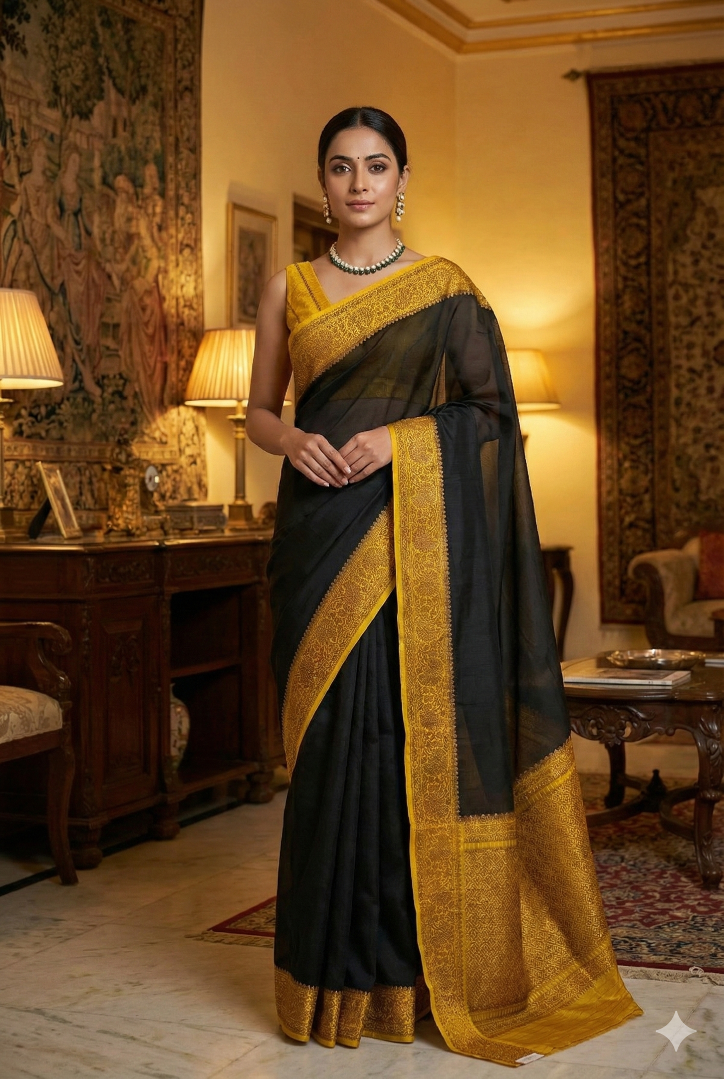 Black Kora Banarasi Silk Saree, With Unstiched Blouse