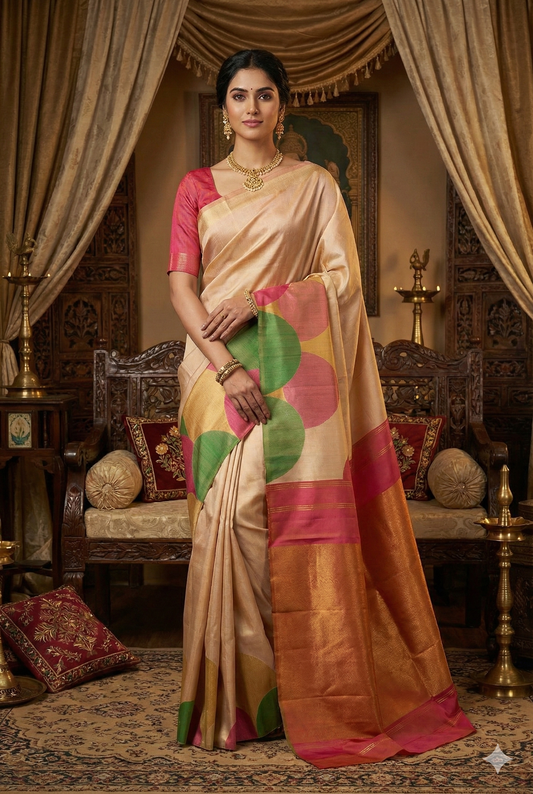 Multi Pure Kanjeevaram Silk Saree, With Unstiched Blouse