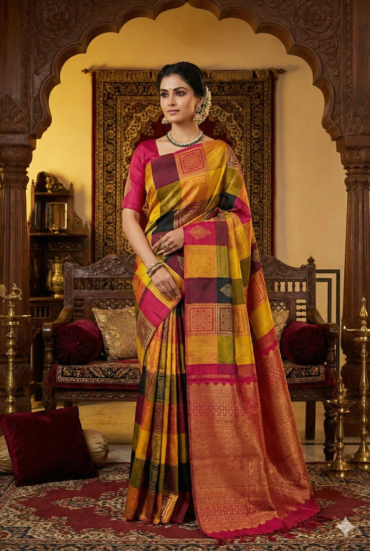 Multi Pure Kanjeevaram Silk Saree, With Unstiched Blouse