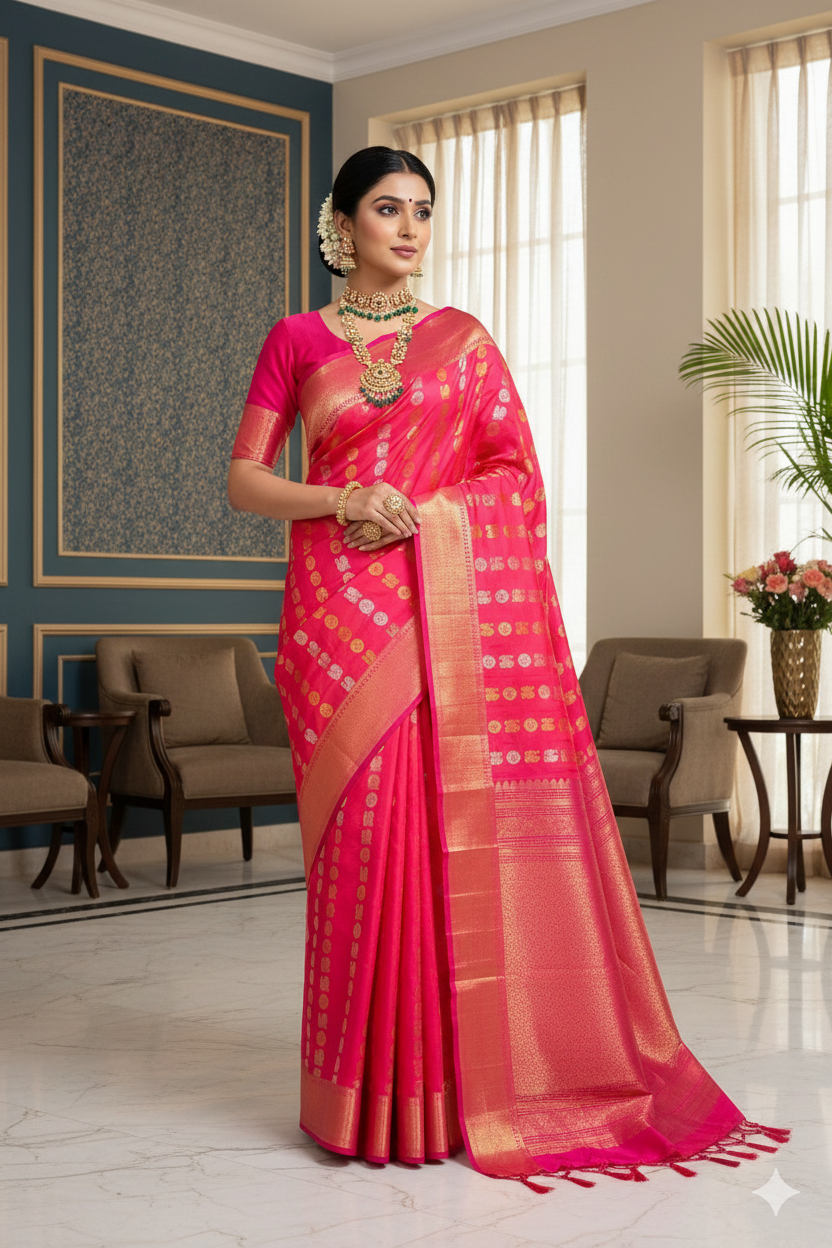 Rani Pure Kanjeevaram Silk Saree, With Unstiched Blouse