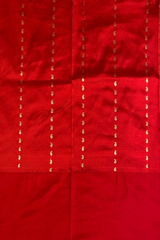 Offwhite Red Katan Silk Banarasi Hand Weaving Saree, With Unstich Blouse
